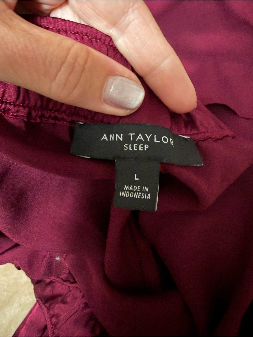Ann Taylor Silky Satin-Style Burgundy Pajama Set with Red Trim Medium - Picture 4 of 5